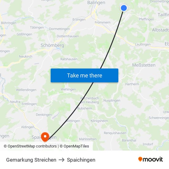 Gemarkung Streichen to Spaichingen map