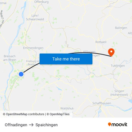 Offnadingen to Spaichingen map