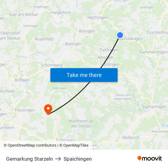 Gemarkung Starzeln to Spaichingen map