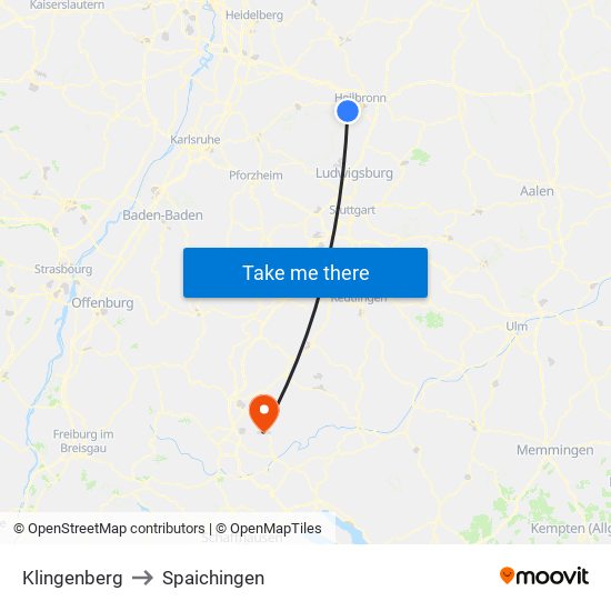 Klingenberg to Spaichingen map