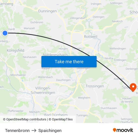 Tennenbronn to Spaichingen map