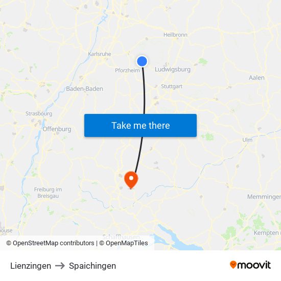 Lienzingen to Spaichingen map