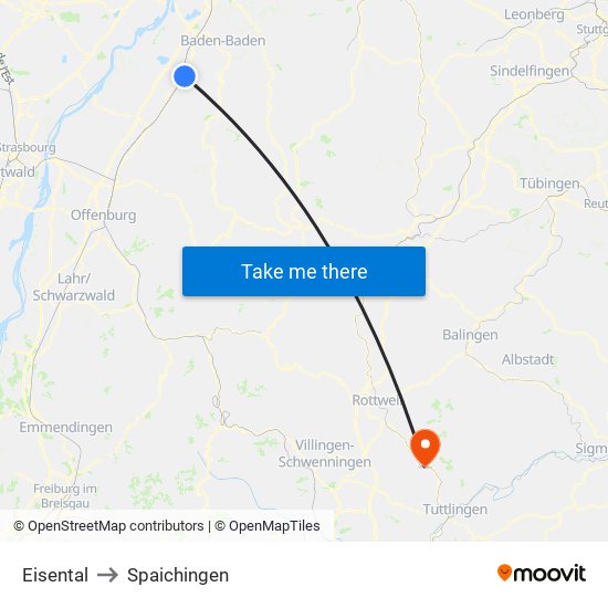 Eisental to Spaichingen map