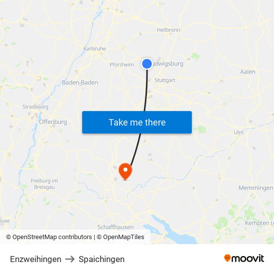 Enzweihingen to Spaichingen map