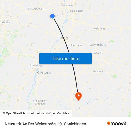 Neustadt An Der Weinstraße to Spaichingen map