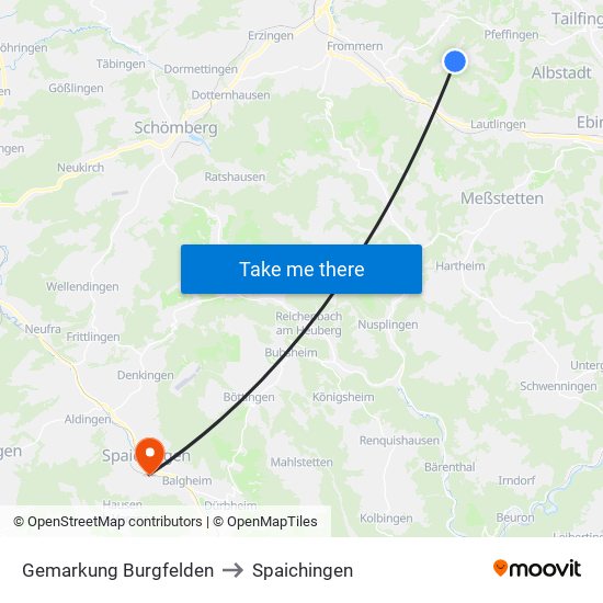 Gemarkung Burgfelden to Spaichingen map