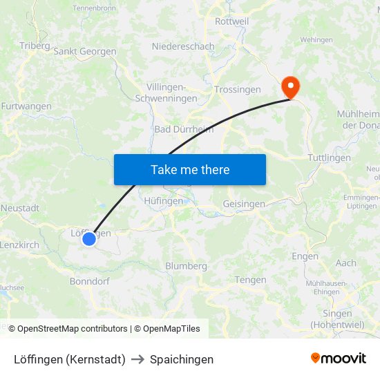 Löffingen (Kernstadt) to Spaichingen map