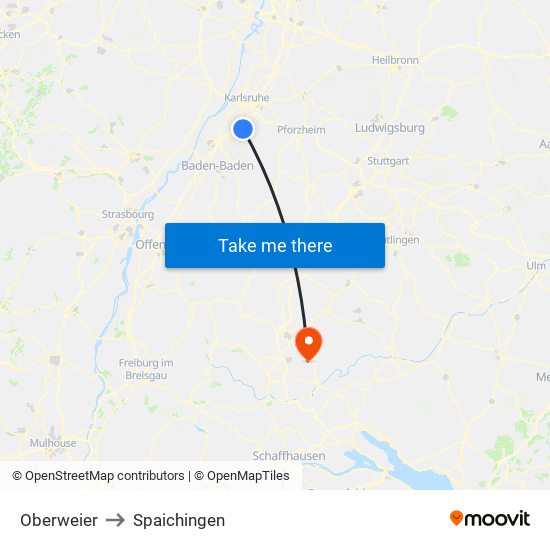 Oberweier to Spaichingen map
