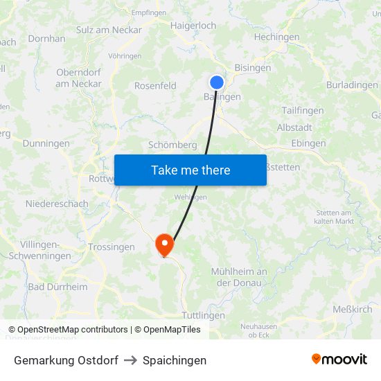 Gemarkung Ostdorf to Spaichingen map