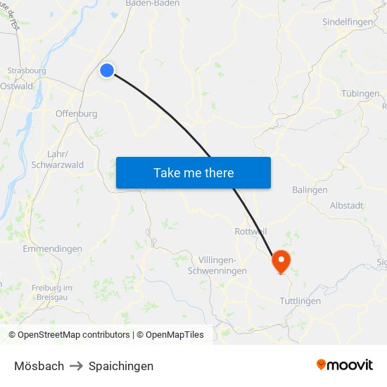 Mösbach to Spaichingen map