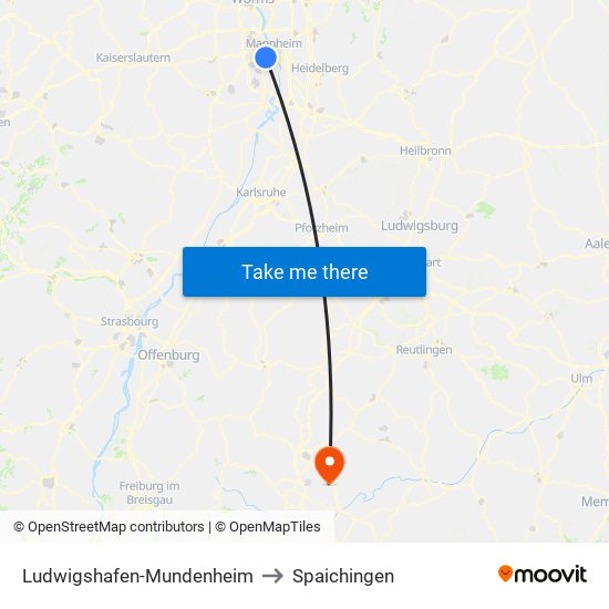 Ludwigshafen-Mundenheim to Spaichingen map