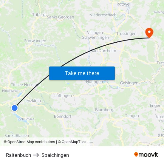 Raitenbuch to Spaichingen map