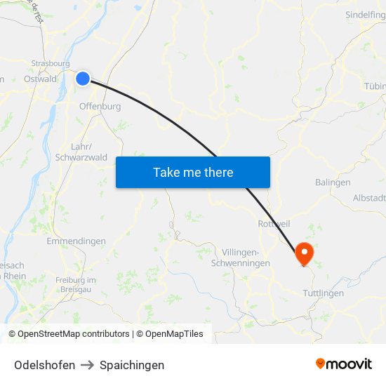 Odelshofen to Spaichingen map