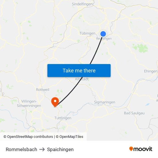 Rommelsbach to Spaichingen map