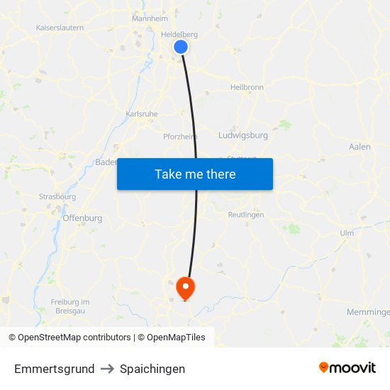 Emmertsgrund to Spaichingen map
