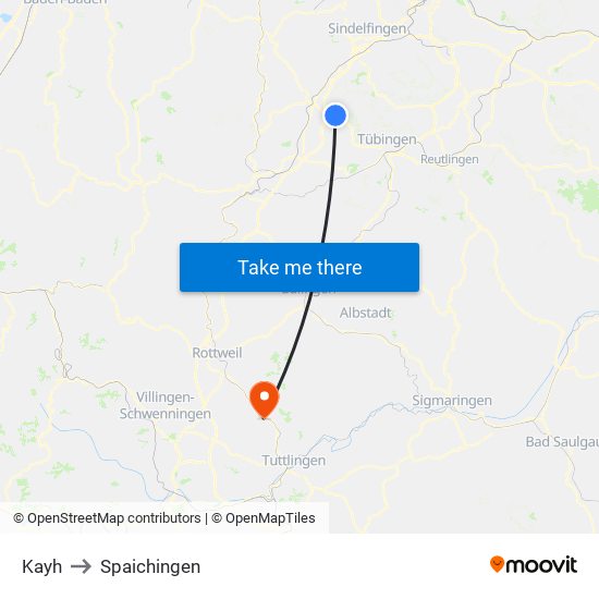 Kayh to Spaichingen map