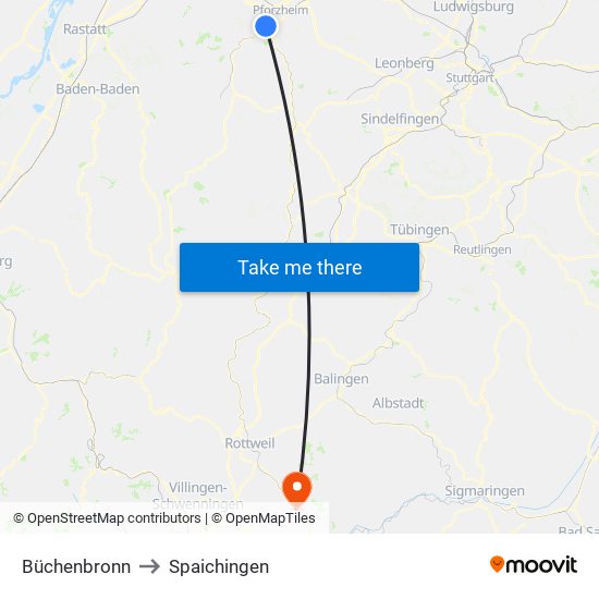 Büchenbronn to Spaichingen map