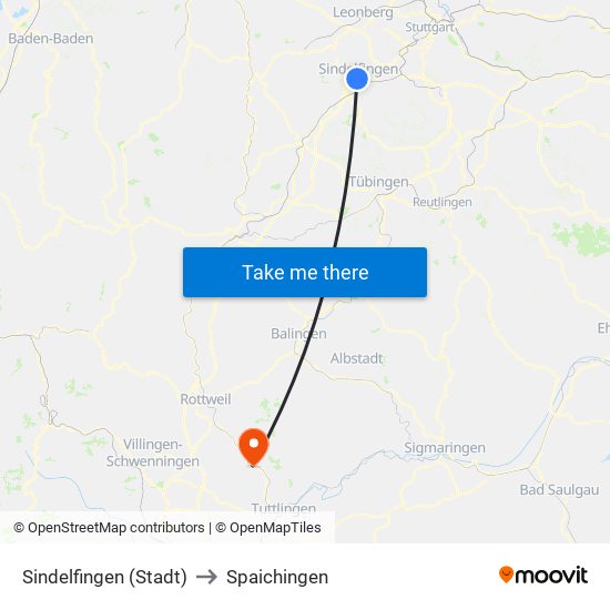 Sindelfingen (Stadt) to Spaichingen map