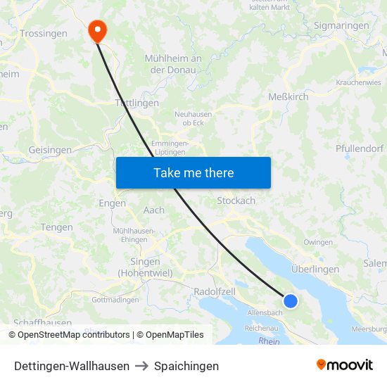 Dettingen-Wallhausen to Spaichingen map