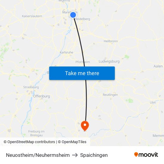 Neuostheim/Neuhermsheim to Spaichingen map