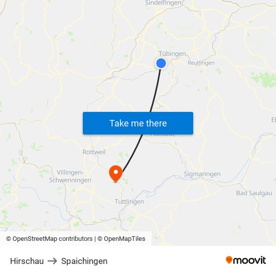 Hirschau to Spaichingen map