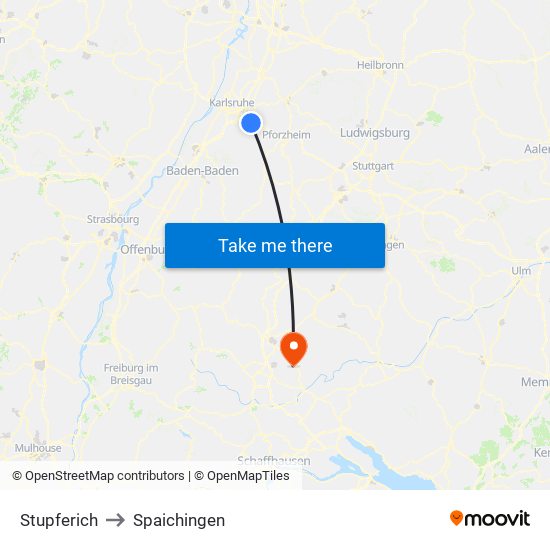 Stupferich to Spaichingen map