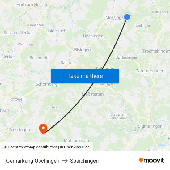 Gemarkung Öschingen to Spaichingen map