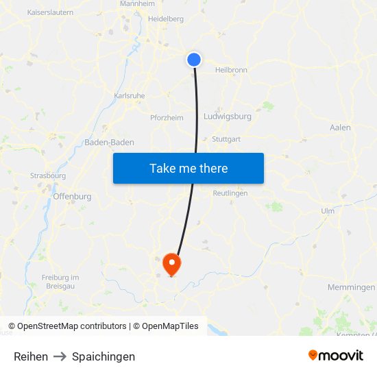 Reihen to Spaichingen map