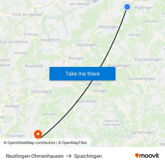 Reutlingen-Ohmenhausen to Spaichingen map