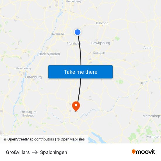 Großvillars to Spaichingen map