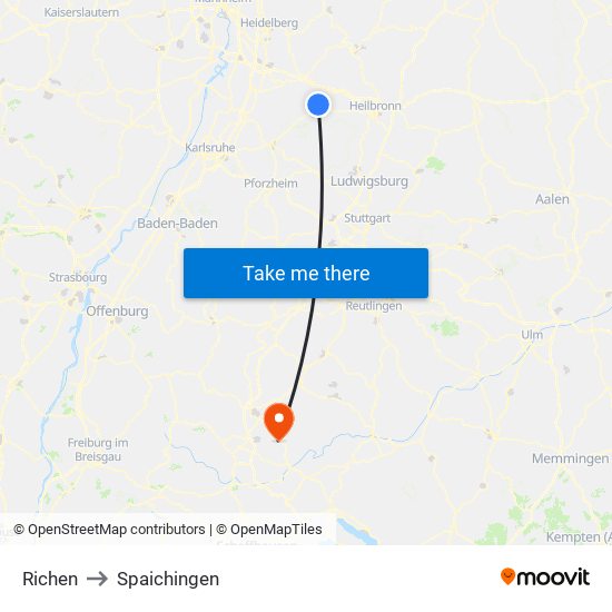 Richen to Spaichingen map