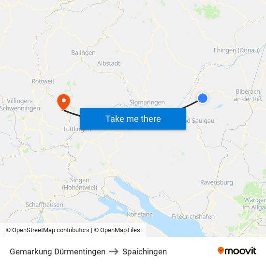 Gemarkung Dürmentingen to Spaichingen map