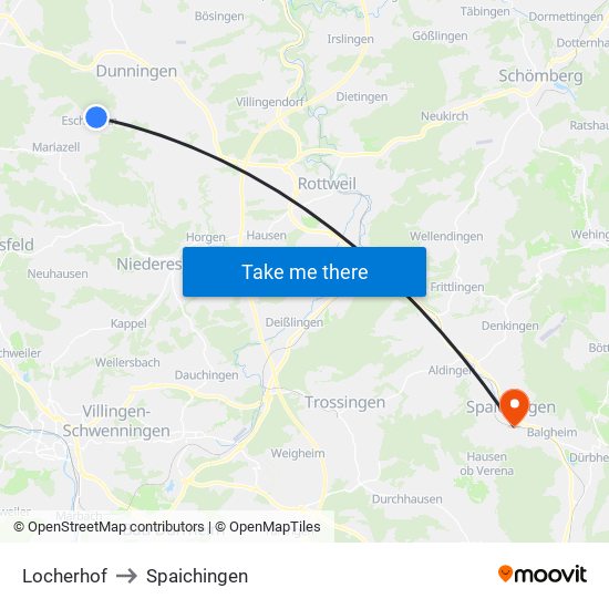 Locherhof to Spaichingen map