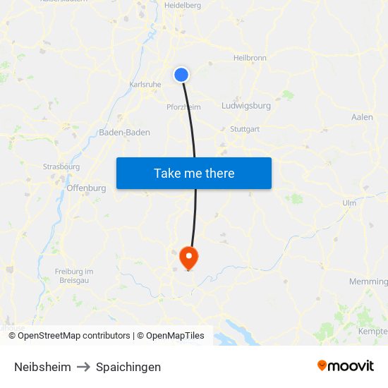 Neibsheim to Spaichingen map