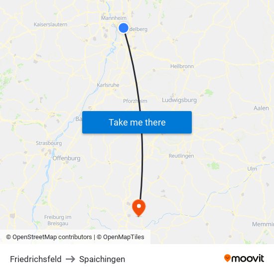 Friedrichsfeld to Spaichingen map