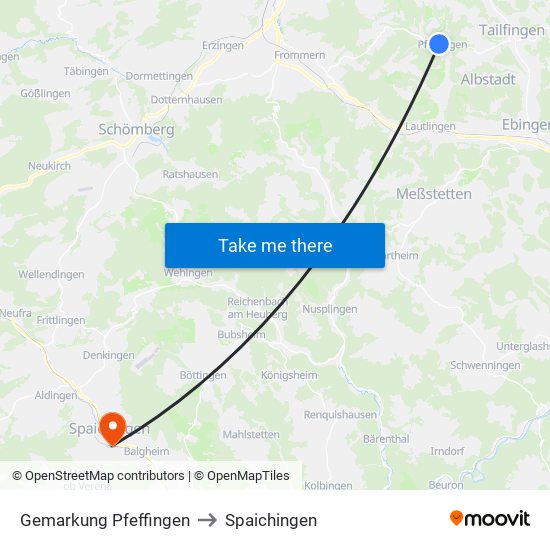 Gemarkung Pfeffingen to Spaichingen map
