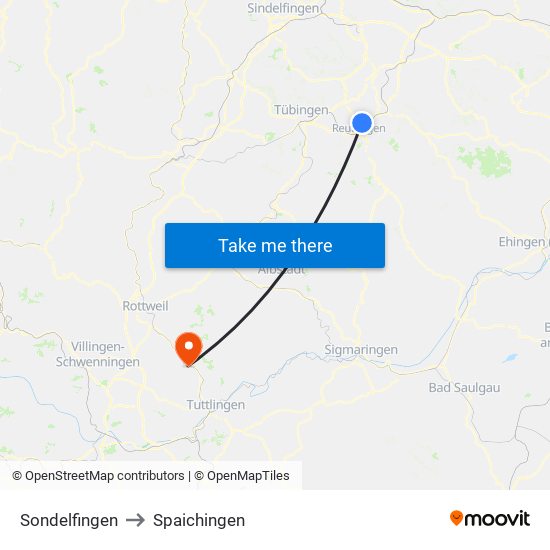 Sondelfingen to Spaichingen map