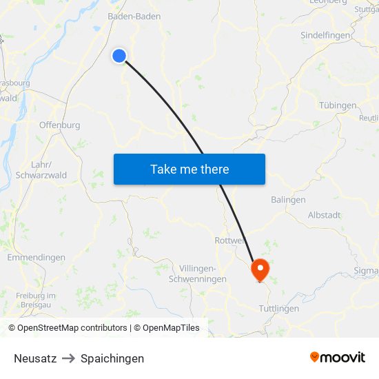 Neusatz to Spaichingen map