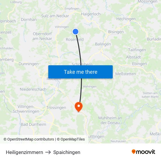 Heiligenzimmern to Spaichingen map