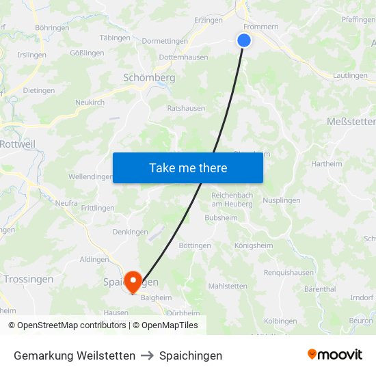 Gemarkung Weilstetten to Spaichingen map