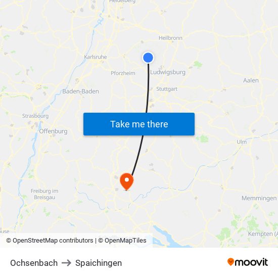 Ochsenbach to Spaichingen map