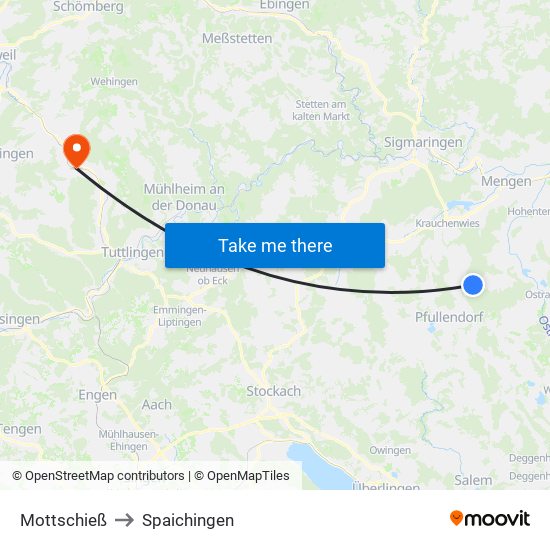 Mottschieß to Spaichingen map