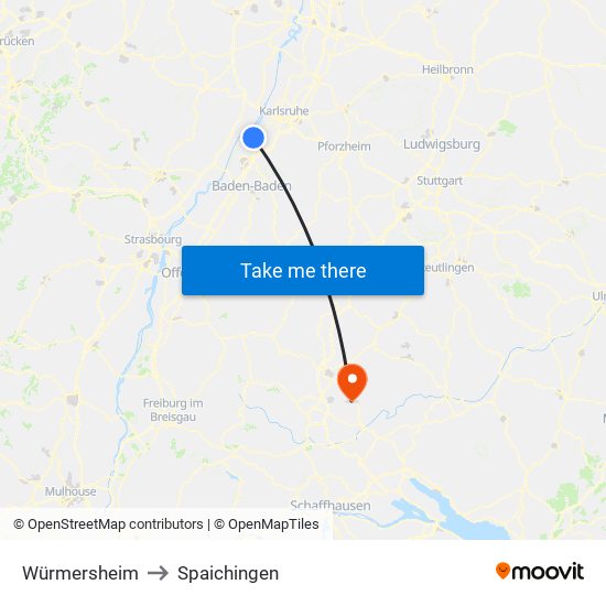 Würmersheim to Spaichingen map