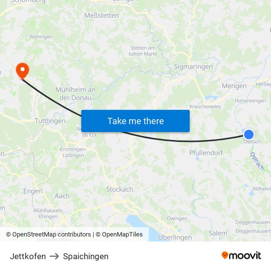 Jettkofen to Spaichingen map