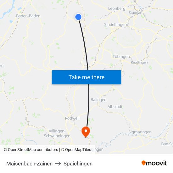 Maisenbach-Zainen to Spaichingen map