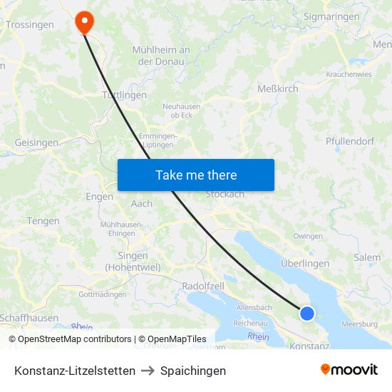 Konstanz-Litzelstetten to Spaichingen map