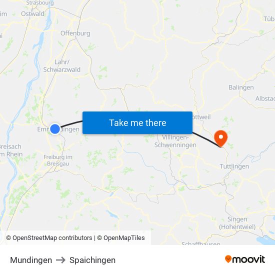 Mundingen to Spaichingen map