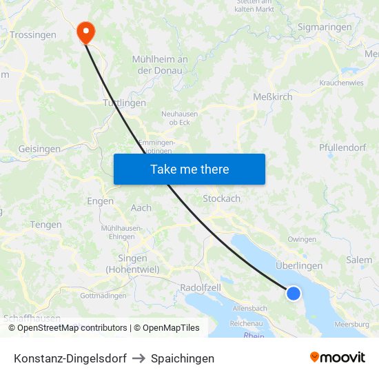 Konstanz-Dingelsdorf to Spaichingen map