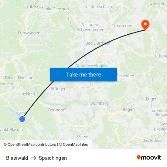 Blasiwald to Spaichingen map