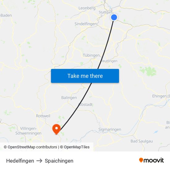 Hedelfingen to Spaichingen map